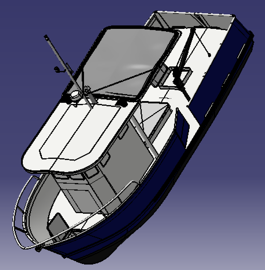 9.5m海洋巡逻艇船舶游艇客船3D三维几何数模型垂钓鱼渔船水下推进