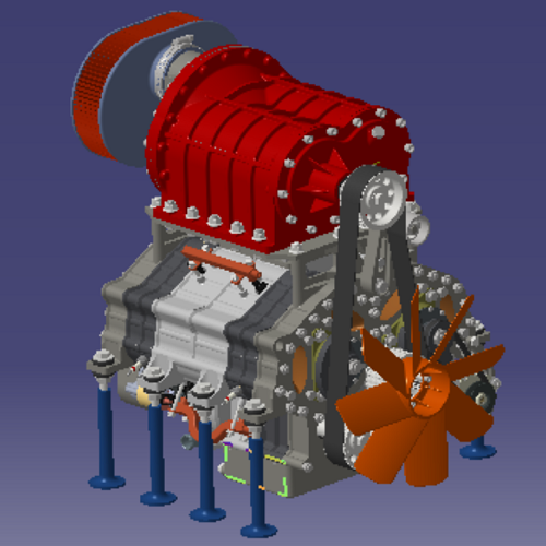 双两冲程旋转子发动机转子引擎三维几何数模型涡轮增压四缸内燃机