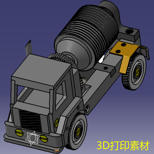 混凝土搅拌车运输车三维几何数模型卡车玩具3D打印素材可运动装配