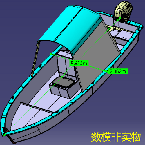 6米小艇渔船3D三维几何数模型挂机鱼船stp图纸小船身造型篷子座椅