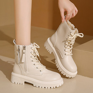 马丁靴女款2025新款英伦风冬季厚底白色短靴配裙子大码高帮靴子女