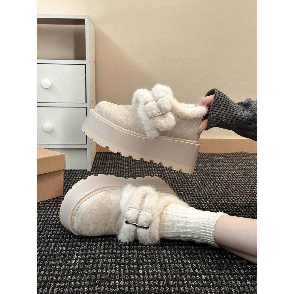 复古百搭拼接毛毛搭扣厚底勃肯鞋女2025冬新款加绒棉鞋雪地靴,女鞋,勃肯鞋/软木鞋,淘宝优惠券,粉丝福利购,淘宝优惠卷