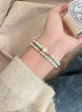 寿山石双圈｜akiomoon十七月光手作珍珠手链小众设计感天然石手串