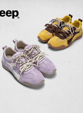 jeep秋冬休闲女鞋2025新款紫色鞋轻便软底运动鞋百搭加绒德训鞋子