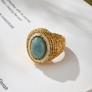 编织纹理天河石戒指女欧美小众设计复古高级感珐琅绿松石宝石指环