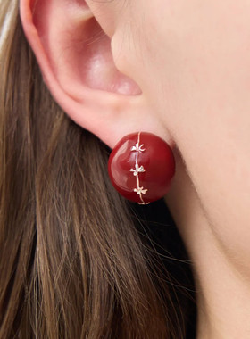 百里香果珐琅圆球耳环女秋冬轻奢小众设计高级感红色黑色耳钉耳饰