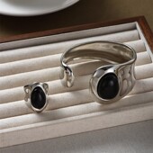 马总同款 黑色开口手镯女新中式 轻奢小众设计高级感宽面戒指手环