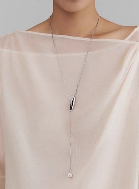 叶片珍珠水滴吊坠项链女