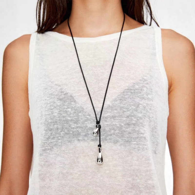 双水滴吊坠皮绳项链女