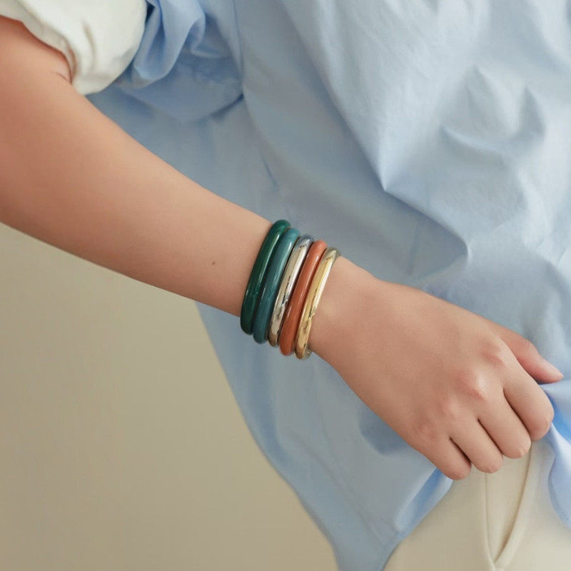 极简叠戴素圈珐琅手镯女