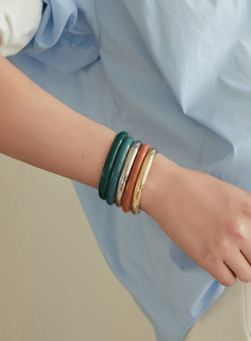 极简叠戴素圈珐琅手镯女