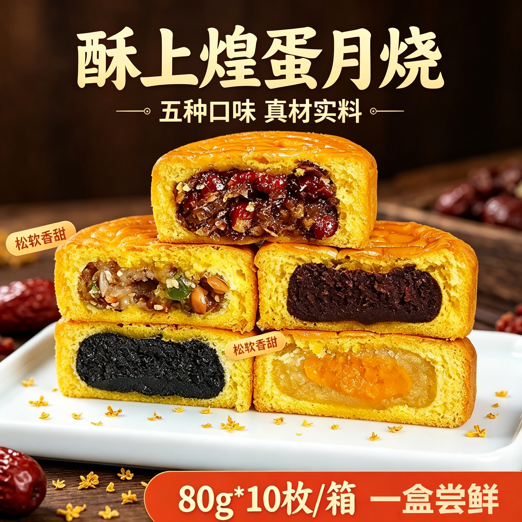 酥上煌蛋月烧中式传统糕点晋式软皮月饼多口味混搭整箱即食小零食