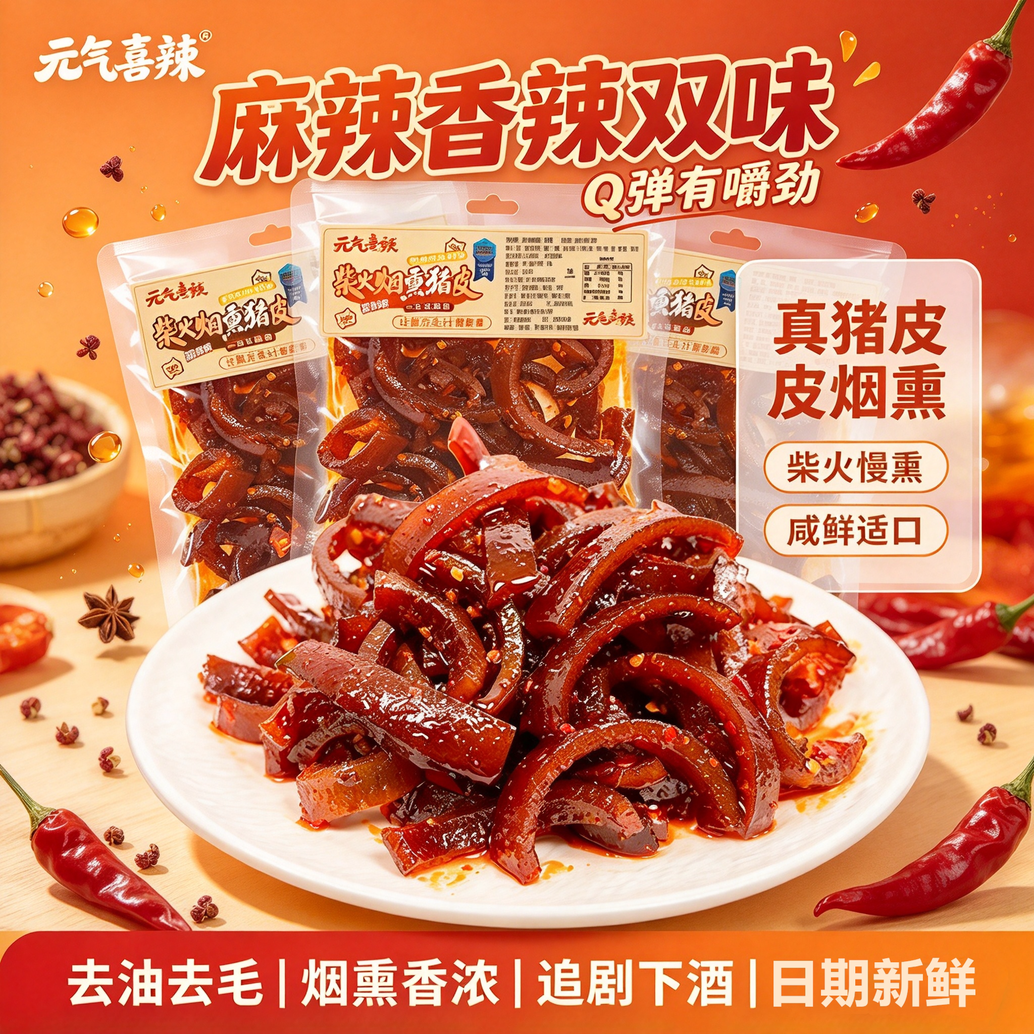 烟熏卤猪皮香辣Q弹下酒解馋