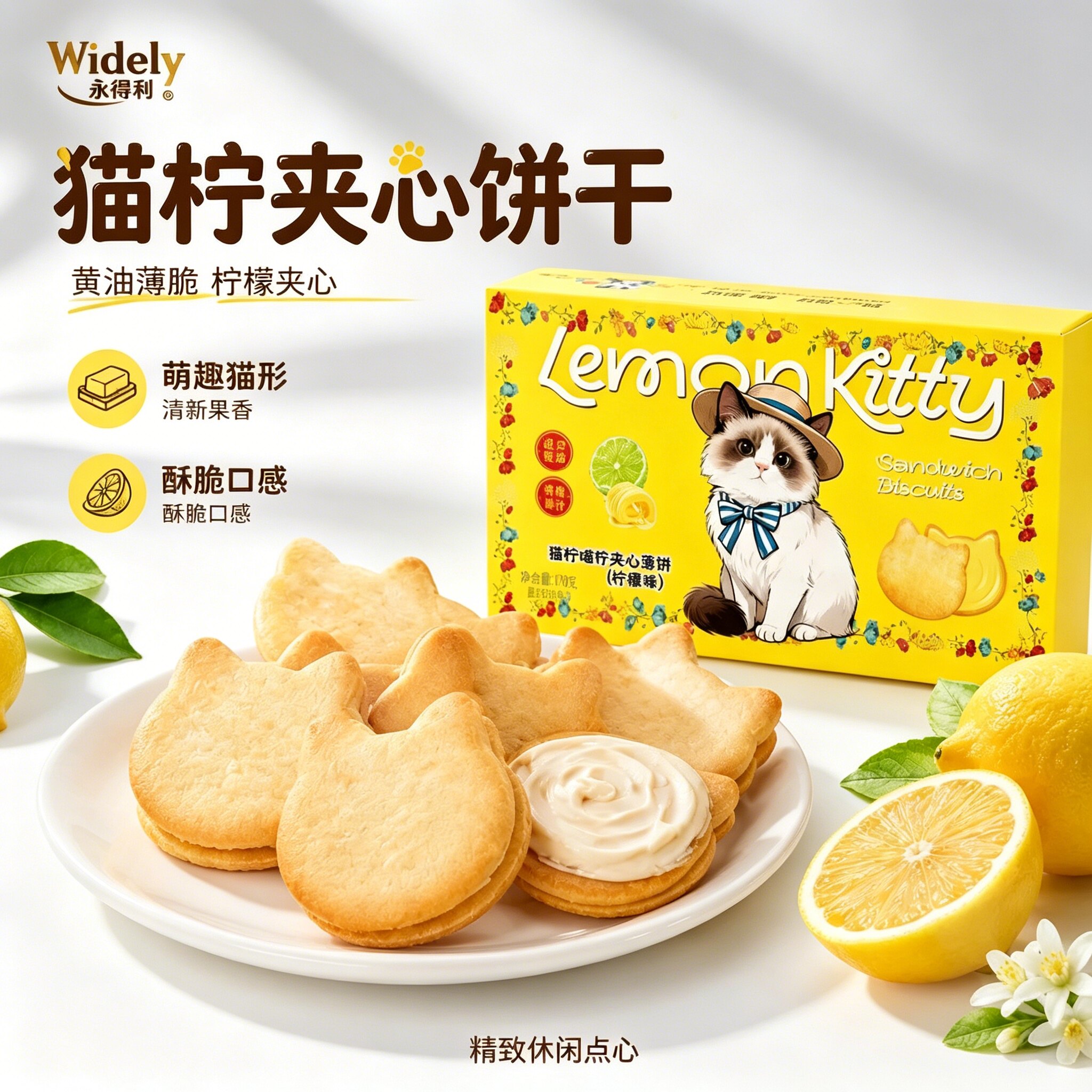 猫柠香水柠檬夹心薄脆饼干独立装