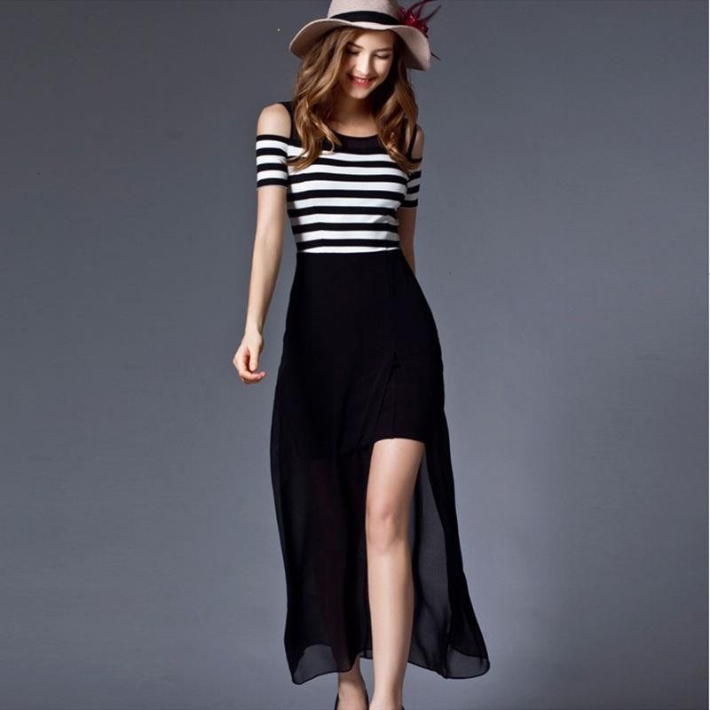 Self cultivation temperament summer Paige have more cash than can be accounted for Dress Short sleeved stripe Split ends strapless sexy Chiffon longuettein the Lingerie/Men's underwear/Tracksuit , Lingerie  category - from Buy2taobao.com to provide professional Taobao agent buy service