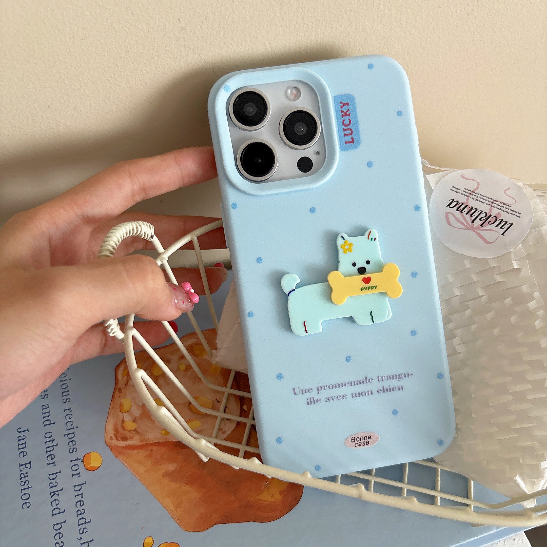波点立体小狗适用于苹果16pr手机保护套/壳