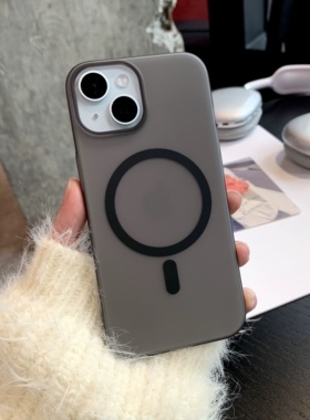 黑色冰雾不沾指纹MagSafe磁吸适用于iPhone16pro透明手机壳15promax硬壳12/13promax超薄16硬壳14plus防摔