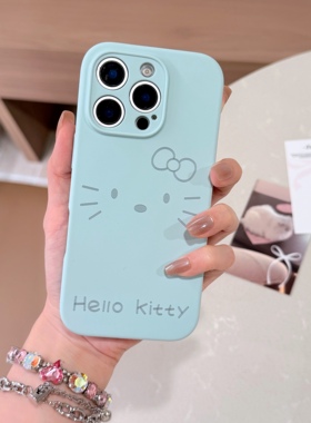 可爱HelloKitty大脸猫适用于iphone16promax手机壳新款淡青绿液态硅胶15全包防摔1413潮牌12可爱卡通软糯超火