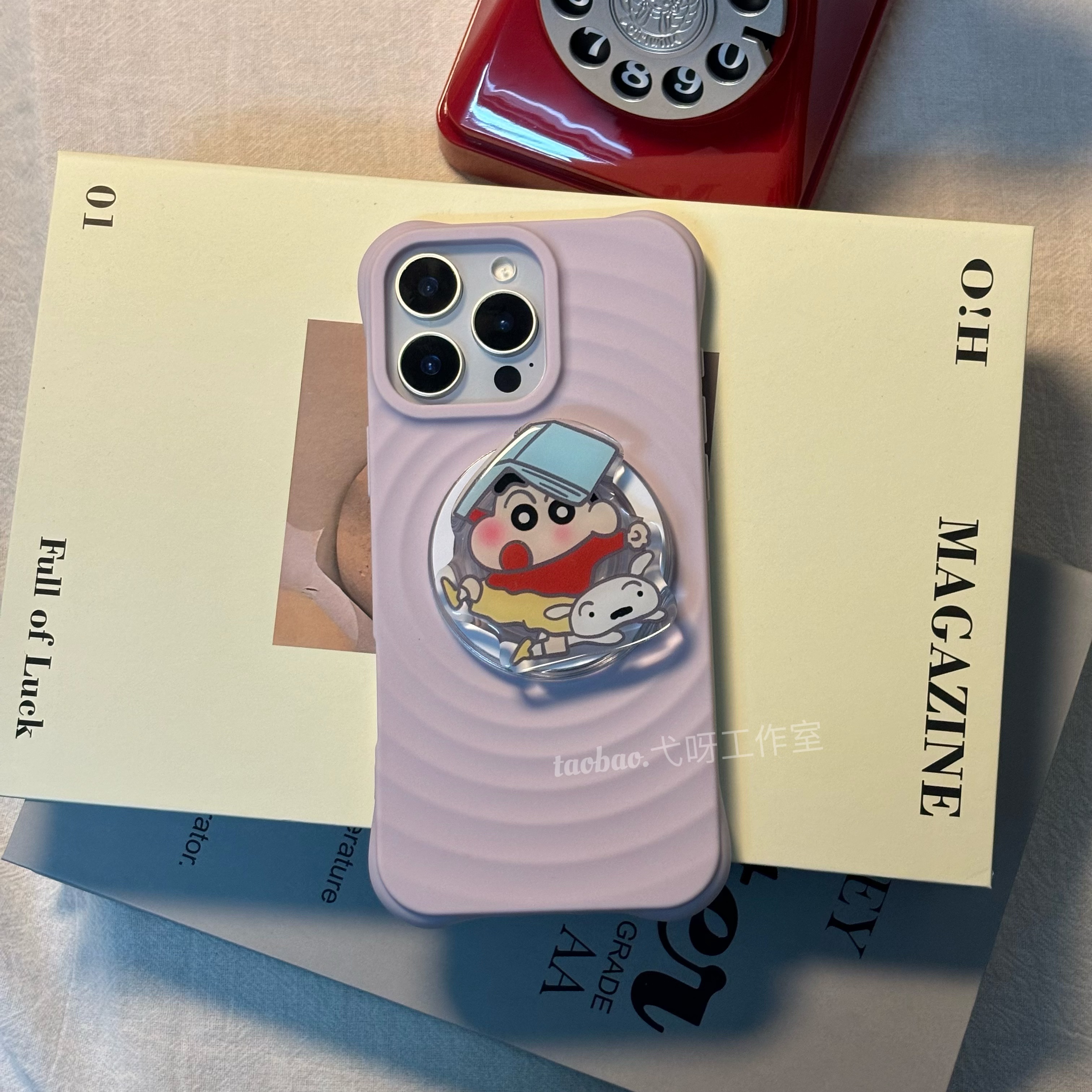 纯色波漾适用于iPhone16Pro适用iPhone15promax浅紫手机壳书本小新磁吸支架14Plus防摔全包13磁吸MagSafe保护