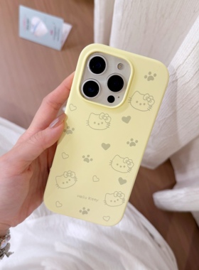 可爱HelloKitty猫爪苹果16promax手机壳奶黄新款液态硅胶iphone15promax防摔1413潮牌女款12卡通适用软糯外壳