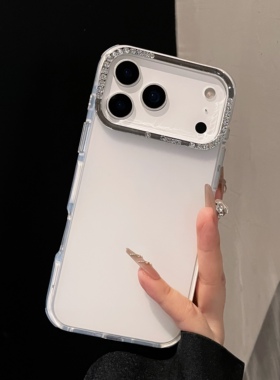 轻奢电镀闪钻镜头白色磨砂适用于苹果17promax手机壳17Air透明16pro全包防摔14pro奢华15plus保护套13Promax