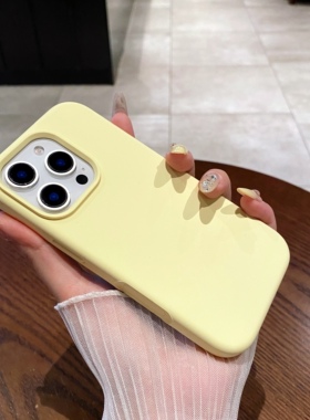 【一体液态硅胶拍照按键】高颜值适用苹果16promax液态硅胶奶黄色手机壳i软14pro13保护套纯色防摔全植绒全包