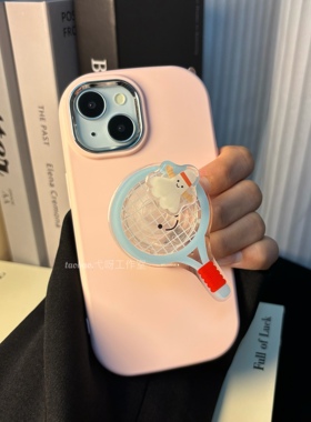 小红书同款旋转羽毛球拍适用于OPPOReno14少女粉手机壳支架Reno13防摔11Pro硅胶Reno5新款卡通保护套A5Pro