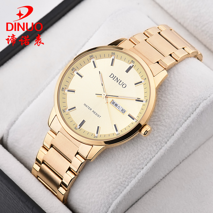 正品谛诺手表双历复古石英表男表