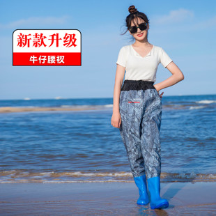 齐腰下水裤半身防水裤超轻耐磨捕抓鱼下半身一体种田水鞋养鱼女