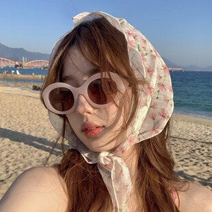 韩版新款软妹凹造型椭圆果冻粉墨镜海边度假遮阳防紫外线太阳眼镜