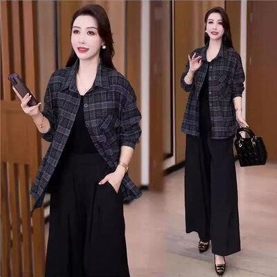 长袖大码休闲百搭格子衬衣秋季