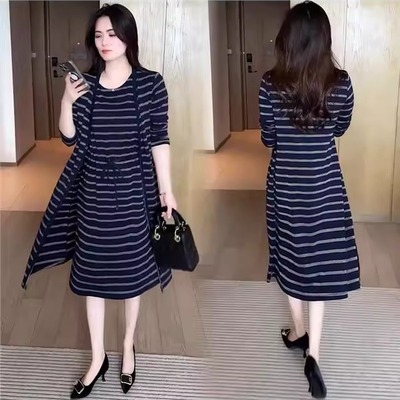 条纹连衣裙套装女2025秋季新款