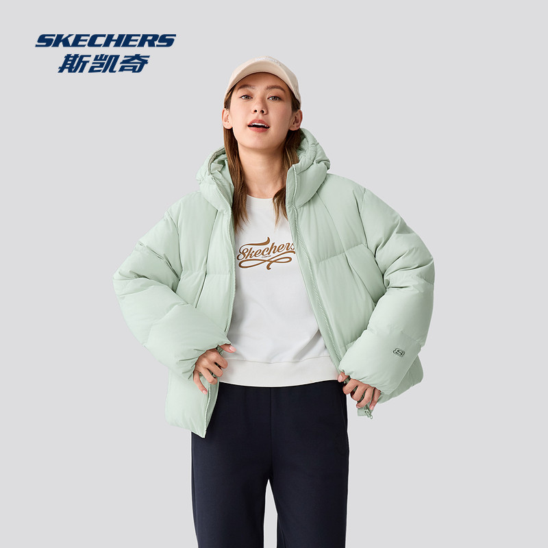 斯凯奇运动羽绒服2025冬季梭织短款连帽外套轻便保暖经典L425W104