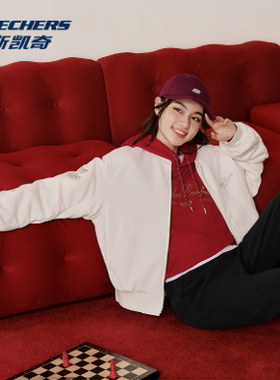 Skechers斯凯奇新年款女士秋冬季宽松棉外套针织裥棉外套L126W009