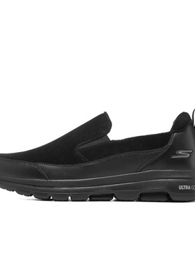 Skechers斯凯奇男子秋冬绒面纯黑色厚底缓震一脚蹬健步鞋216049