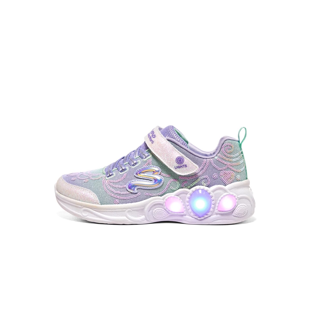 Skechers斯凯奇女童鞋新运动鞋可开关闪灯亮片百搭休闲鞋302686L