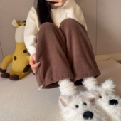 女冬季 家居裤 睡裤 长裤 子 法兰绒加厚保暖休闲裤 软糯风珊瑚绒直筒裤