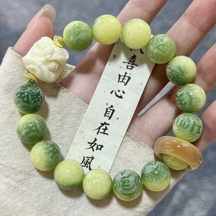 紫葡萄雕刻菩提根手串男女六字箴言菩提手串手链文玩佛珠念珠批