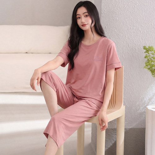 睡衣女夏季中年妈妈薄款纯棉短袖