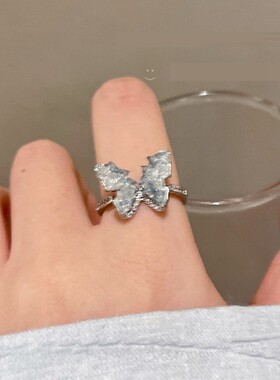 戒指女学生党蓝色碎冰蝴蝶开口小众设计感轻奢高级感仙气指环