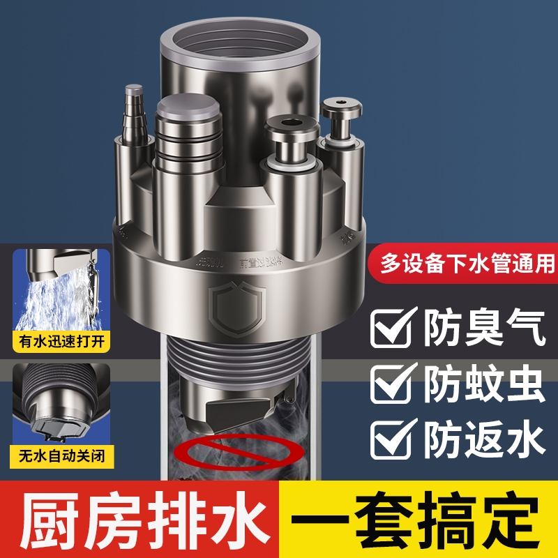 厨房75下水管三头通洗碗机水槽排水管净水器密封塞分流水防返臭