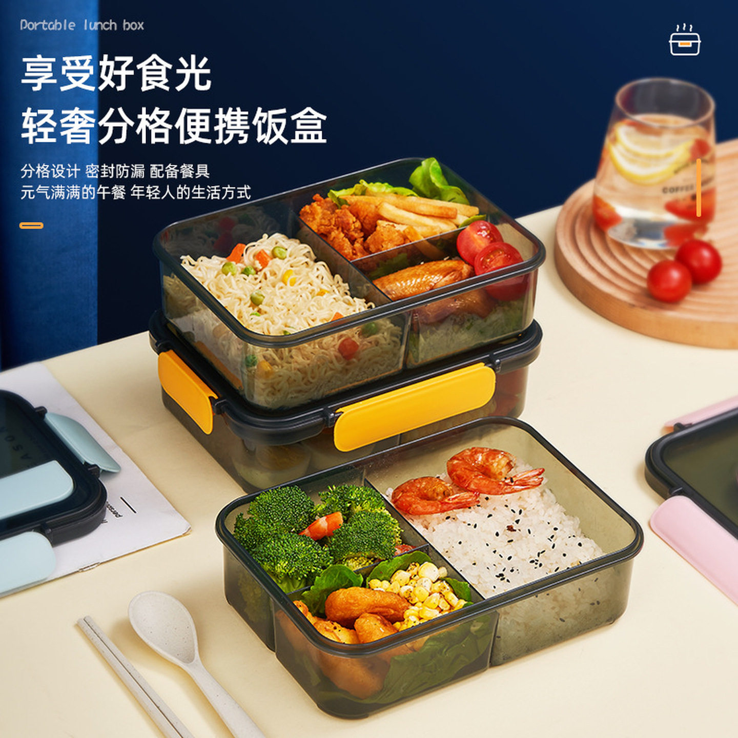 分格饭盒可微波炉加热大容量学生上班便携分格午餐盒方形密封盒子