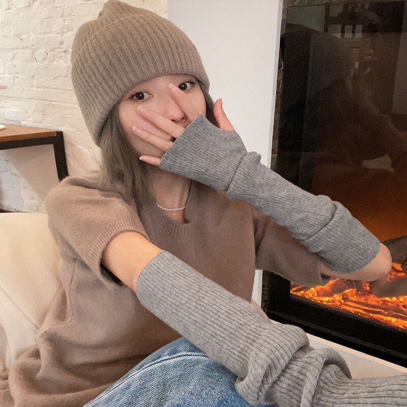 保暖针织毛线半袖手套堆堆手套百搭袖子半指毛线护臂辣妹袖套女