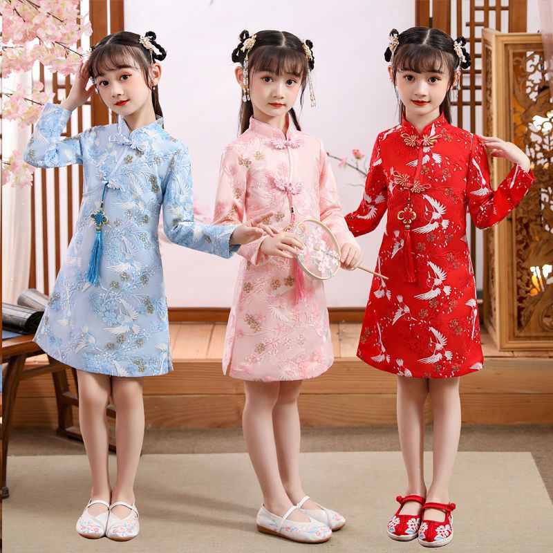 汉服女童春秋古装连衣裙中国风儿童夏装唐装旗袍裙子小女孩襦裙春