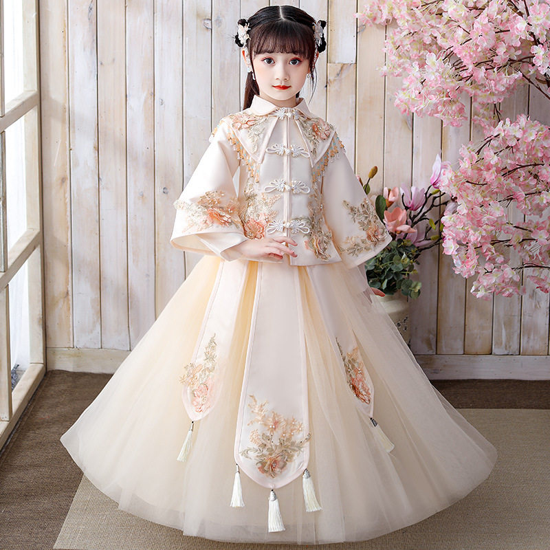 女童冬季加绒加厚汉服旗袍套装