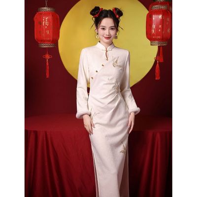 新中式旗袍秋冬季长袖加绒加厚