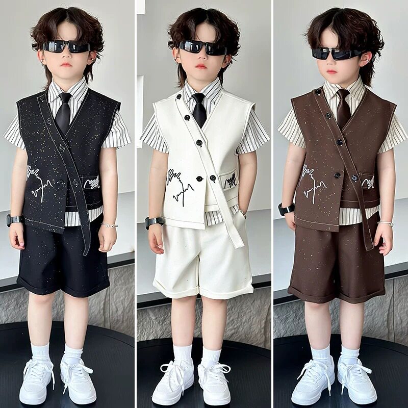 男童西装套装轻奢小众高端主持人儿童礼服夏季新款男孩钢琴演出服