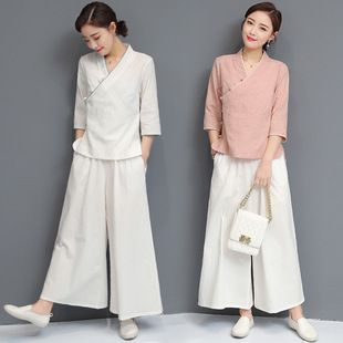 中医馆茶楼采耳技师女工作服养生馆理疗师中式服装中国风唐装