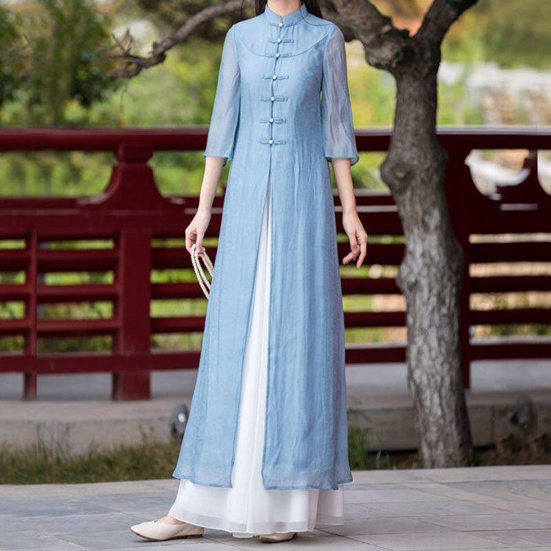 单/两件套禅意茶服文艺汉服中国风连衣裙旗袍改良唐装中式套装女