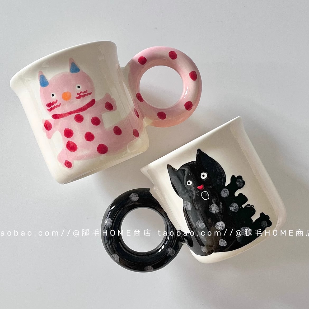 ins可爱手绘猫咪马克杯情侣杯子